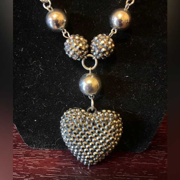 Vintage Large Puffy Silver Heart Pendant Necklace - Picture 1 of 5
